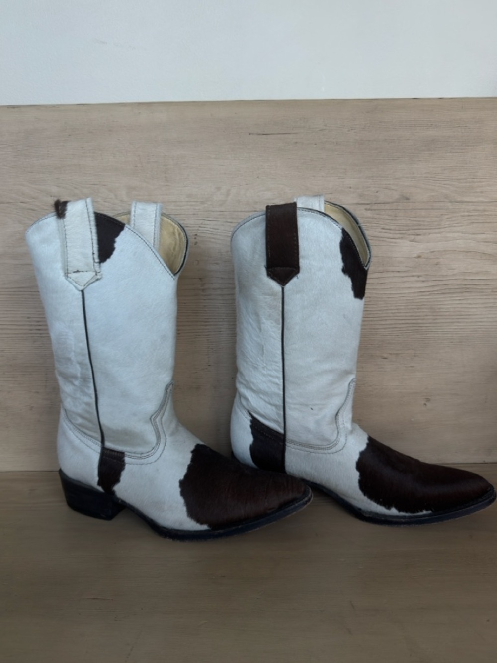 White and Brown Cowhide Western Cowboy Boots